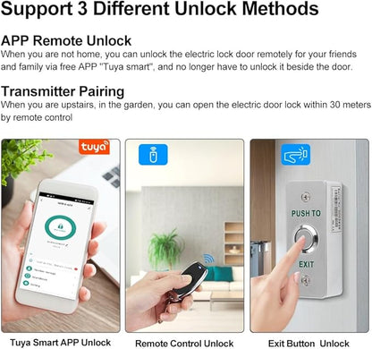 YiToo WiFi Tuya Access Control Electric Drop Bolt Door Lock Kit System Gate Remote Control Opener Smartphone APP Control