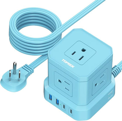 Surge Protector Power Strip, 10 FT Flat Extension Cord with 5 Outlets, 2 USB-C & 2 USB-A, Power Strip with USB for Living Room, Nightstand, Office, Travel, Desk Charging Station, 700J