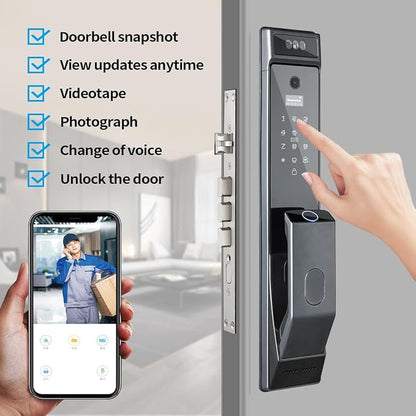 Sophies Smart Door Lock with Camera, Wi-Fi Smart Locks Fully Automatic 3D Face Recognition Smart Biometrics Fingerprint Door Lock Tuya Remote Control NFC Password with Doorbell