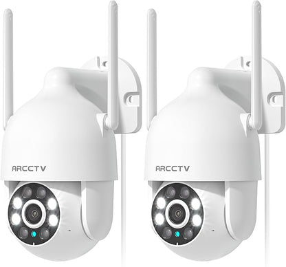 ARCCTV 2K Security Cameras Outdoor, 360°Pan-Tilt View 2.4G/5G WiFi Security Camera with Motion Tracking, Spotlight & Siren, 2-Way Audio, Full Color Night Vision, Waterproof (2 Pack)