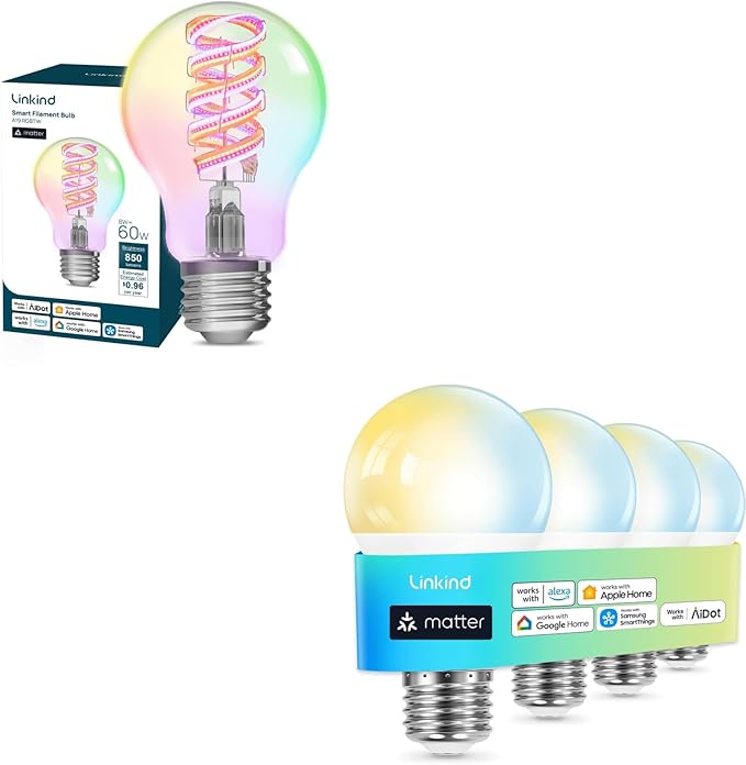 Linkind Matter A19 Smart Bulb 4pack & A19 Smart Edison Bulb 1pack