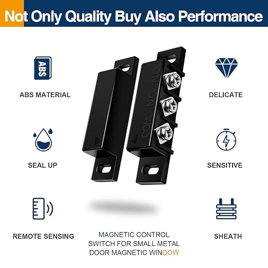 2 Pack Magnetic Reed Switch NC NO, Wired Door Window Contact Sensor, Black | Surface mount design, 22AWG leads, Includes screws, tape and screwdriver
