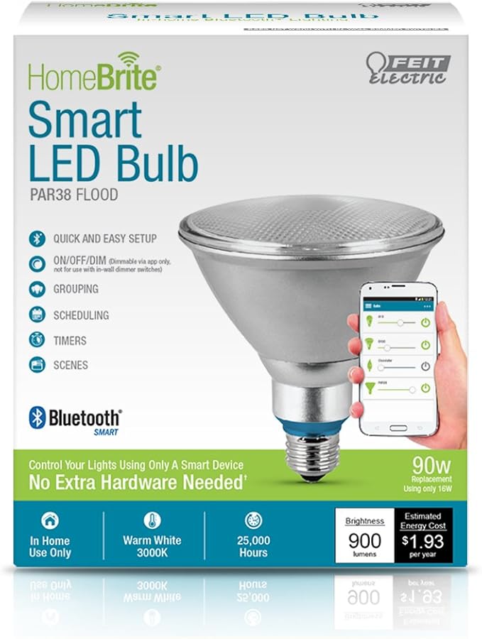 Feit Electric PAR38/LED/HBR 90W Equivalent (2700K) Dimmable Bluetooth Smart HomeBrite LED Flood Light Bulb, Soft White