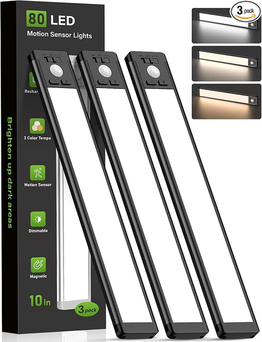 MCGOR 10inch Under Cabinet Lighting, Wireless Motion Sensor Light, 3 Pack
