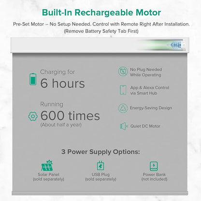 Motorized Roller Shades, 10O% Blackout Waterproof Remote Control Custom Window Shades Work with Alexa Google Assistant via RF Hub, Rechargeable Electric Blinds for Windows (Vinyl Dark Grey)