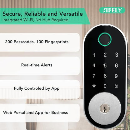 Built-in WiFi Fingerprint Smart Deadbolt with Keypad – Keyless Entry Lock for Home, Airbnb, Rental, Kids/Seniors, Remote App Access, Auto Lock, DIY Setup (No Gateway Needed), Alexa & Google Compatible