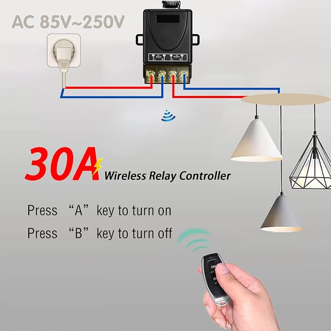 DieseRC 433Mhz Wireless Remote Control Radio Control Switch AC 110V 220V 240V 30A Relay Receiver with 3 Transmitters for Light Water Pump Household Appliances Farm Irrigation and Electrical Equipment