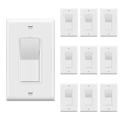 TOPGREENER 300W LED Dimmer Switch, Single Pole or 3-Way, White, 10 Pack