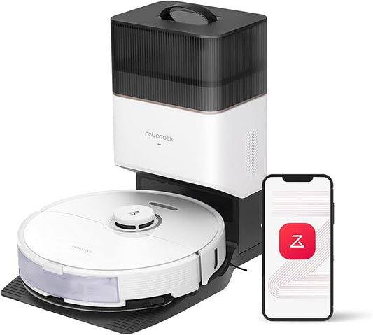 roborock S8+ Robot Vacuum, Sonic Mop with Self-Empty Dock, Stores up to 60-Days of Dust, Auto Lifting Mop, Ultrasonic Carpet Detection, 6000Pa Suction, White (Renewed)