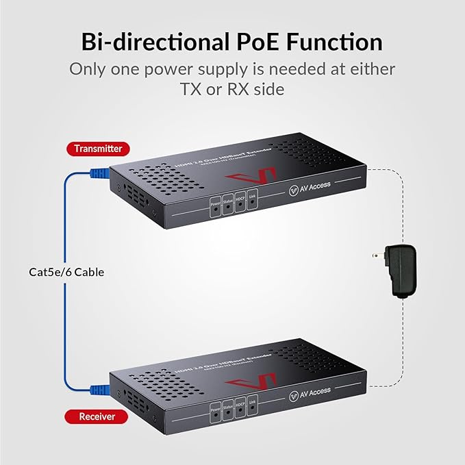 AV Access HDBaseT HDMI Extender 4K@60Hz 4:4:4 HDR (Dolby Vision), 100m/330ft Long Distance, PoC, IR, RS232 for TV to Another Room, Conference Room(4KEX100-H2)
