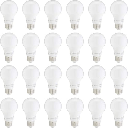 Amazon Basics A19 LED Light Bulbs, 60W Equivalent, Soft White 2700K, Non-Dimmable, Energy Efficient 9W, E26 Standard Base, 10,000 Hour Lifetime, 24-Pack
