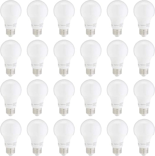 Amazon Basics A19 LED Light Bulbs, 60W Equivalent, Daylight White 5000K, Non-Dimmable, Energy Efficient 9W, E26 Base, 10,000 Hour Lifetime, 24-Pack