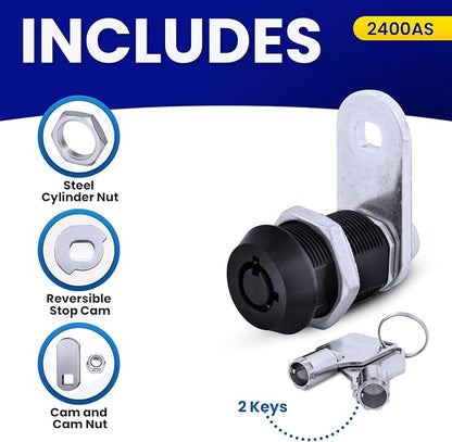 FJM Security MEI-2400AS-BLK-KD Tubular Cam Lock for Smart Home, Cabinet Locks Baby Proofing Solution, Door Lock & Drawer Lock for Home Improvement, with 5/8" Cylinder, Keyed Different, Black Finish