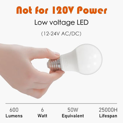 Maelsrlg 12V LED Bulb 6W(50W Equivalent), Daylight 5000K, 12V-24V AC/DC, 600 Lumens, Non-Dimmable, A19 12V DC LED Light Bulbs, E26 Base, Pack of 6