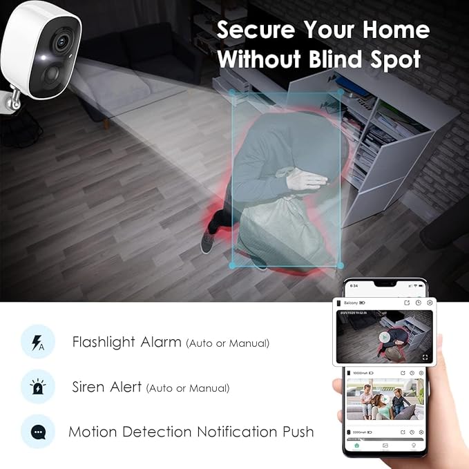 GMK Security Cameras Wireless Outdoor, 2K Battery Powered Cameras for Home Security, Color Night Vision, Motion Detection, 2-Way Talk, IP65 Waterproof, Remote Access, Cloud/SD Storage 2-Pack