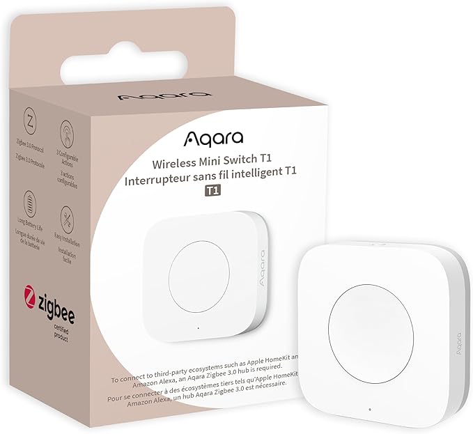 Aqara Zigbee 3.0 Wireless Mini Switch T1, Requires Aqara Hub,Versatile 3-Way Control Button for Smart Home Devices, Compatible with Apple Homekit, Works with IFTTT(OTA Update Support)