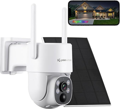 Yeewise 2K NightColor Solar Security Camera, Wireless Pan Tilt Battery Camera, Dual-Band Wi-Fi 6, Color Vision Day and Night, Smart PIR Detection, No Monthly Fee, Bluetooth Setup