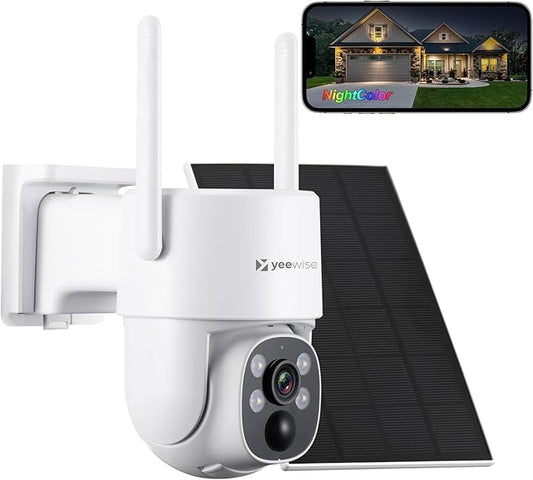 Yeewise 2K NightColor Solar Security Camera, Wireless Pan Tilt Battery Camera, Dual-Band Wi-Fi 6, Color Vision Day and Night, Smart PIR Detection, No Monthly Fee, Bluetooth Setup