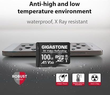 GIGASTONE 100GB Micro SD Card 2-Pack, A1 V30 4K Video Recording, Compatible with Security Camera, Dash Cam, Drone, 100MB/s MicroSDXC Memory Card UHS-I, with Adapter