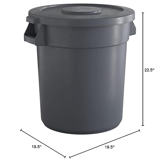 20 Gallon Gray Round Commercial Trash Can with Lid, Heavy-Duty Food Grade NSF Certified, Perfect for Restaurant, Office, School, Garage, Backyard, Workshop, Warehouse