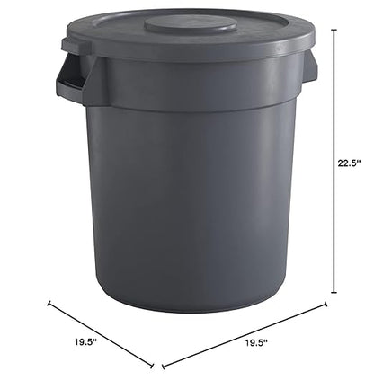 20 Gallon Gray Round Commercial Trash Can with Lid, Heavy-Duty Food Grade NSF Certified, Perfect for Restaurant, Office, School, Garage, Backyard, Workshop, Warehouse
