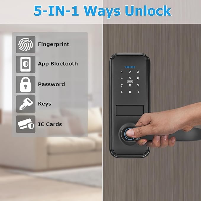 5-in-1 Smart Lock, Keyless Entry Door Lock, Keypad Door Knob, Fingerprint Door Lock, Smart Locks for Front Door Bedroom