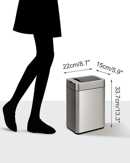 ELPHECO Slim Bathroom Trash Can with Lid 2.6 Gallon Smart Trash Can Silver