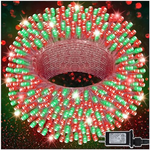 LJLNION 300 LED Christmas Lights, Extra Long 98.5FT Xmas String Lights Outdoor Indoor, 8 Lighting Modes, Plug in Waterproof Fairy Lights for Wedding Party Bedroom Decorations (Red & Green)