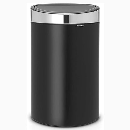 Brabantia Press-Top Kitchen Trash Can with Flat Back | Steel/Black | 10.6 Gallon / 40L | Home Trash Can with Soft-Touch Stay-Open Lid & Removable Inner Bucket | Fits Flat Against Walls | + Trash Bags