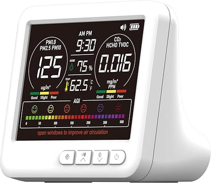 Professional Indoor Air Quality Monitor with AQI Alerts, Portable Real-Time Detector for Home, Car, Plants & Pets