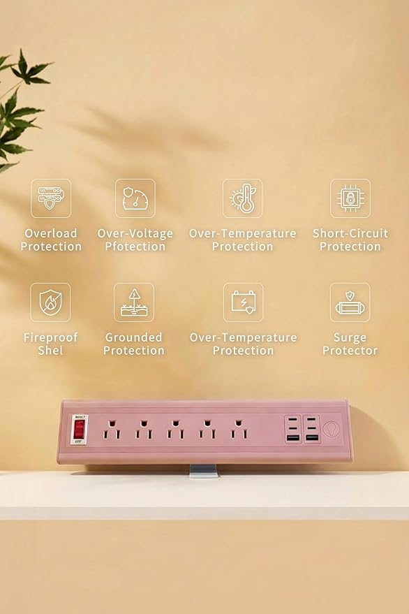 Desk Clamp Power Strip with Nightlight, 40W Fast Charging, 6FT Extension Cord, 4x20W USB-C & 2 USB Ports, 5 AC Outlets, Fits 1.69-Inch Table Edges