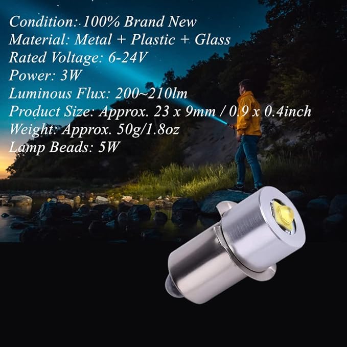 CUIFATI Upgrade Led Bulb, 5w 6-24v P13.5s High Power Led Upgrade Bulb,with for Upgrade Bulb Or Replacement Flashlight Bulb.