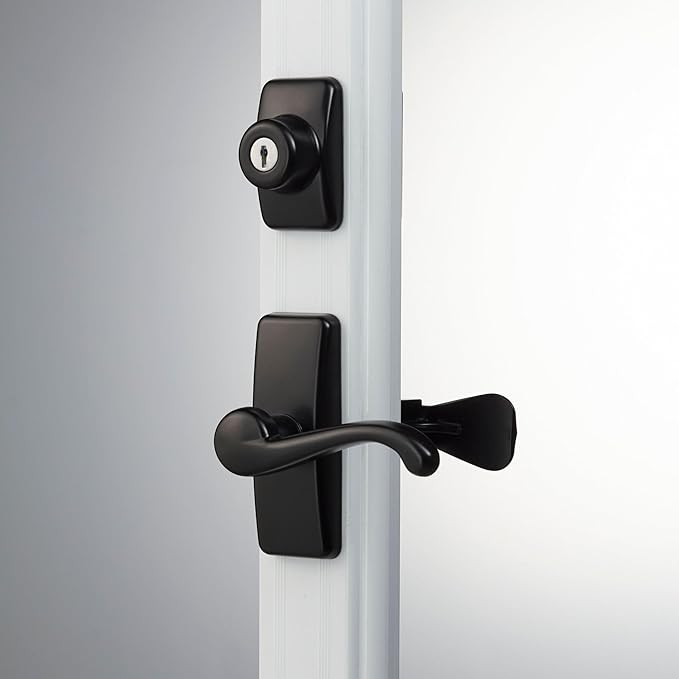 Ideal Security GL Door Lever Set with Keyed Deadbolt Lock for Storm and Screen Doors, Black (4-Piece Set)