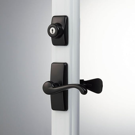 Ideal Security GL Door Lever Set with Keyed Deadbolt Lock for Storm and Screen Doors, Black (4-Piece Set)
