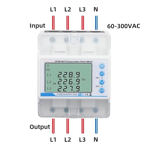 WiFi Bidirectional Metering Energy Voltage Current Protection 60-300V 100A Smart, for Tuya 3P 4W