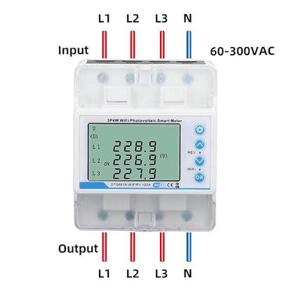 WiFi Bidirectional Metering Energy Voltage Current Protection 60-300V 100A Smart, for Tuya 3P 4W