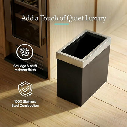 Gatco Small Bathroom Trash Can with Lid, Rectangle 3 Gallon Stainless Steel Wastebasket, Under Sink, Matte Black and Satin Nickel, for Bathroom, Bedroom, Office (1918SN)