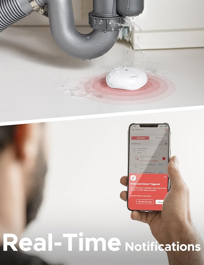 X-Sense Smart Water Leak Detector, Wi-Fi Water Sensor, an Accessory for SWS54 Water Sensor Kit, Single Pack, Model SWS51, 3-Pack
