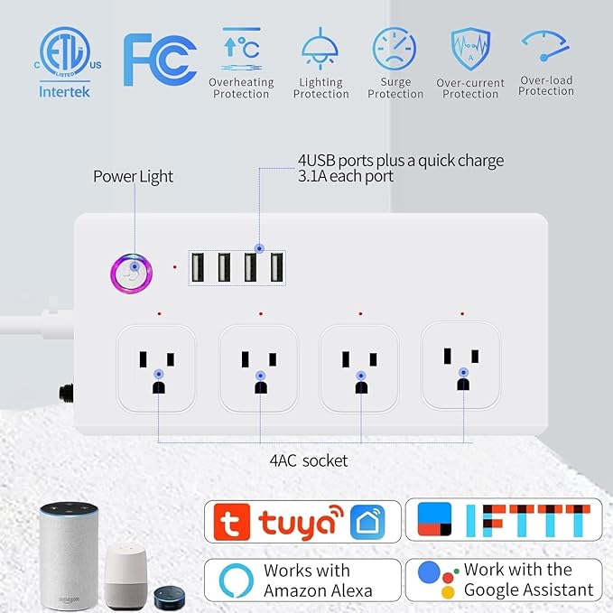 XENON ZigBee Power Strips, Voice/APP/Timer, 4 Individually Controlled Outlets, Compatible with Alexa Google Home, Need ZigBee Gateway Hub