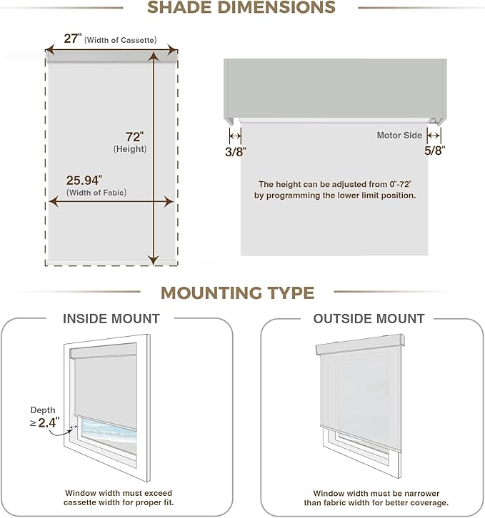 HeyBlinds Blackout Motorized Smart Blinds with Remote, Automatic Electric Shades for Windows (Moon Bay- White BO, 27" W x 72" H)