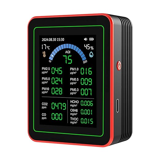 AUNMAS Air Quality Monitor ZN MT32, Multi Parameter with Highly Sensitive Sensors, Data Logging and Analysis, for Home and Office Use