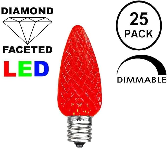 Novelty Lights 25 Foot C7 LED Outdoor Lighting Patio Christmas String Lights, Red, White Wire, 25 Bulbs