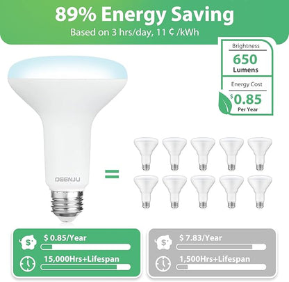 DEGNJU 6 Pack BR30 LED Recessed Light Bulb, Dimmable Indoor Flood Light Bulbs CRI80 7W Equivalent 65W 5000K Daylight 650 Lumens, 15000 Lifetime Hours E26 Base LED Can Light Bulb, Flicker-Free