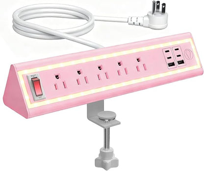 Desk Clamp Power Strip with Nightlight, 40W Fast Charging, 10FT Extension Cord, 4x20W USB-C & 2 USB Ports, 5 AC Outlets, Fits 1.69-Inch Table Edges