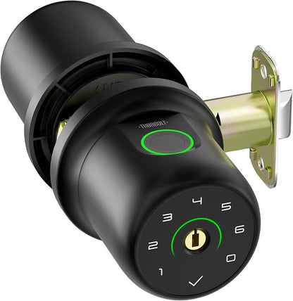 ThorBolt G1 Fingerprint Door Knob Lock with Keypad, Black | 4x AAA Alkaline Batteries, Biometric, Electric, Auto-Lock, for Bedroom, Garage, Office, Pantry Door, Interior Door Lock