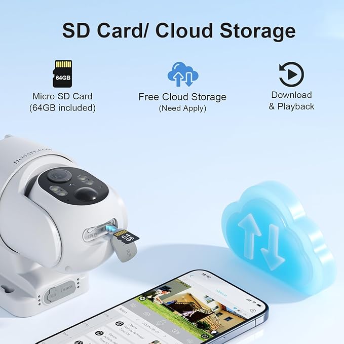HOSAFE.COM Wireless Security Camera Outdoor, 360° PTZ Remote Cameras for Home Security Solar Powered, 2K 3MP Surveillance & Security Cameras, Free Cloud Storage(Need Apply)