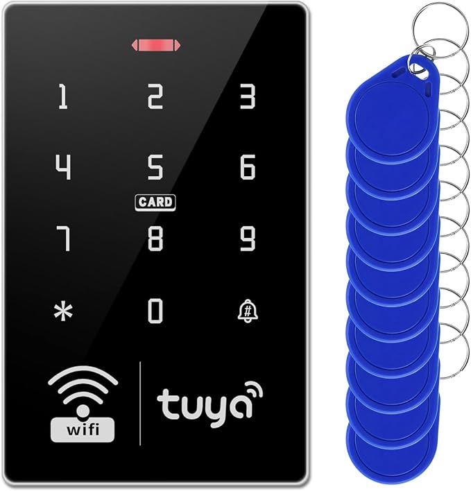 Tuya Waterproof Access Control with 10 IC Cards | ABS housing, IP68 waterproof, 1000 users, keypad+APP, IC/ID dual-frequency, 1-99s adjustable