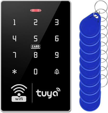 Tuya Waterproof Access Control with 10 IC Cards | ABS housing, IP68 waterproof, 1000 users, keypad+APP, IC/ID dual-frequency, 1-99s adjustable