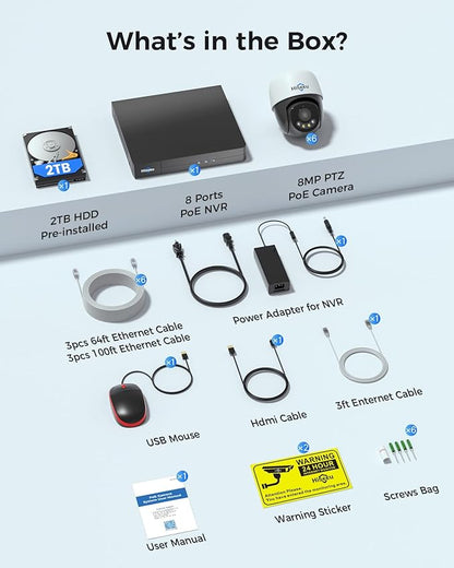 [4K+360° View] Hiseeu 4K PoE Security Camera System, 6Pcs 8MP PoE PTZ Wired Camera Outdoor, Human Vehicle Detect, 2-Way Audio, Color Night Vision, 16CH Expandable, 2TB HDD for 24/7 Home Surveillance