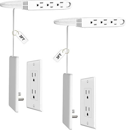 CABOCASA 2 Pack 3FT Flat Plug Extension Cord Power Strip with Multi Outlets, Patented Detachable Ultra-Thin Outlet Concealer & Ultra-Flat Plug, Ideal for Home Improvement, Hide Bulky and Messy Cords